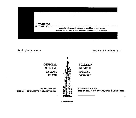 Front and back views of form of special ballot paper