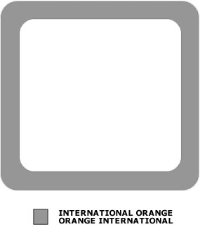 Grey outline of a square. There is also a grey shade box signifying International Orange.