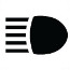 Symbol showing, in silhouette, the left side view of a parabolic reflector emitting five straight, parallel, horizontal lines.