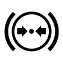 Symbol showing, in contour, between parentheses, a circle containing two horizontal arrows converging towards a point at the center of the circle.