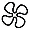 Symbole montrant, en contour, la vue de face d’un ventilateur blanc avec quatre lames.