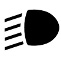 Symbol showing, in silhouette, the left side view of a parabolic reflector emitting four straight, parallel, oblique lines extending downwards.