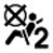Symbol showing, in silhouette, the left side view of a person who is wearing a seat belt and sitting facing a circle with an X on it; behind the person is the numeral 2.