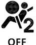 Symbole montrant, au-dessus du mot OFF et en silhouette, la vue latérale gauche d’une personne qui porte une ceinture de sécurité, qui est assise en face d’un cercle et derrière laquelle se trouve le chiffre 2.