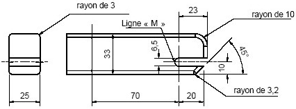 Diagramme montrant la vue de l’arrière et de côté du dispositif de contrôle pour le dispositif universel d’ancrages d’attaches inférieurs — Dimensions de l’enveloppe avec mesures et descriptions