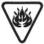 A symbol for caution - flammable, described by an inverted triangle border encompassing a flame.