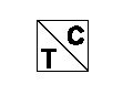Symbol consisting of a square outline divided in half from top left corner to bottom right corner. The top right half has an uppercase letter C inside and lower left half has an uppercase letter T inside.