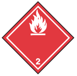 Carré rouge reposant sur une pointe avec en blanc : un trait à l’intérieur du pourtour, le symbole représentant des flammes dans le coin supérieur et le chiffre « 2 » dans le coin inférieur.