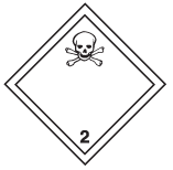 White square on point, with in black: a line inside the edge, skull and crossbones symbol in the top corner and number “2” in the bottom corner.