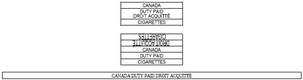 Séries de neuf contours de rectangle contenant le texte suivant Canada, Duty Paid Droit acquitté, Cigarettes, Cigarettes (inversé), Droit acquitté (inversé), Canada, Duty Paid, Cigarettes, Canada Duty Paid Droit acquitté