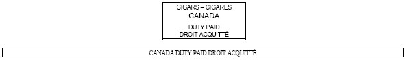 Contour d’un rectangle contenant le texte suivant Cigars - Cigares Canada Duty Paid Droit acquitté - par-dessus un autre contour d’un rectangle contenant le texte suivant Canada Duty Paid Droit acquitté