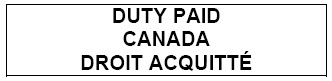 Contour d’un rectangle contenant le texte suivant Duty Paid Canada Droit acquitté