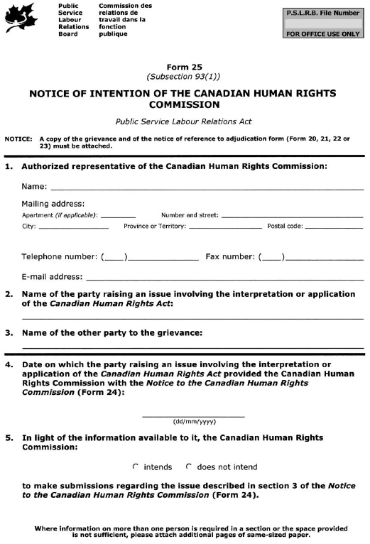 Form 25 (Subsection 93(1)) Notice of Intention of the Canadian Human Rights Commission