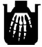 Symbol for corrosive, consisting of an image of the bones of a hand.