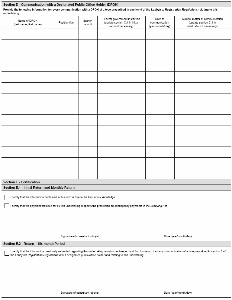 Continued Form 1 Return for Consultant Lobbyist - Consultant Lobbyist Registration Form