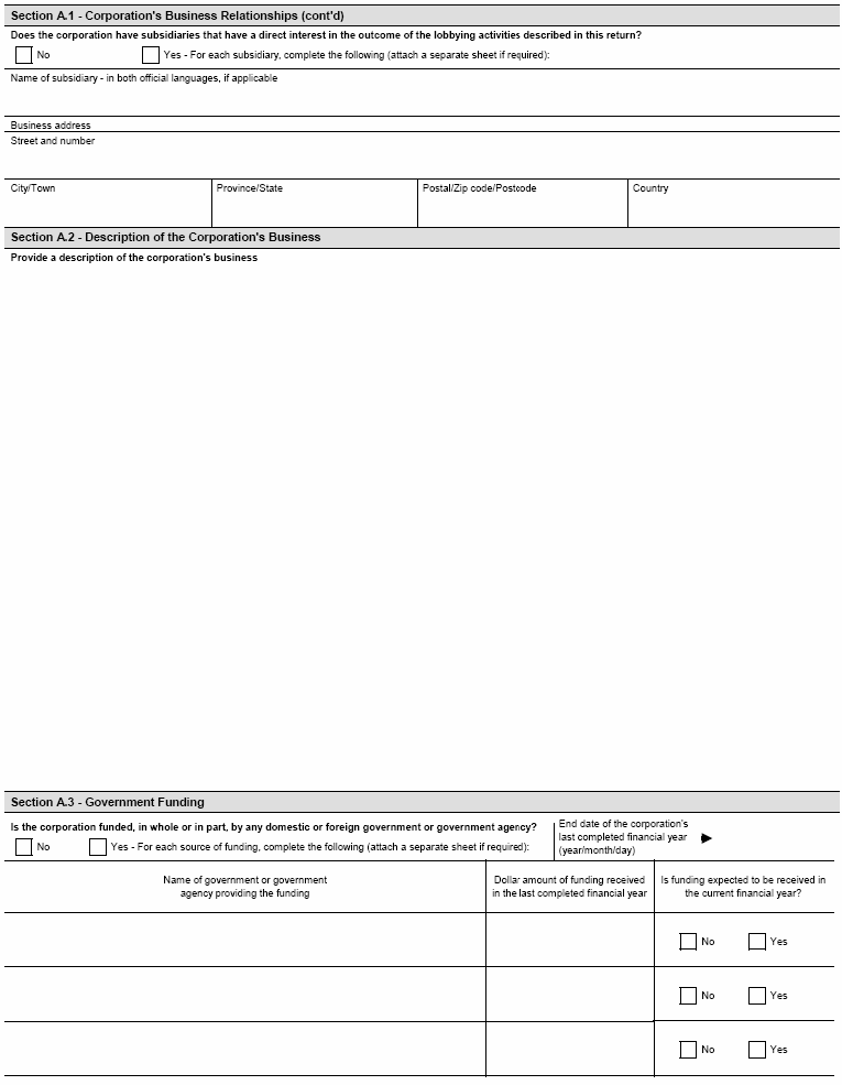 Continued Form 2 Return for In-house Lobbyists (Corporation) - In-house Lobbyists (Corporation) Registration Form