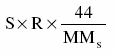 The formula for determining the value of CO2 emissions released from the use of sorbent during a calendar year is the product resulting from the multiplication of S, R and the quotient of the constant 44 over MMs.