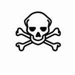 The image of a black outline of a skull with a white background and black eyes and nose, over two crossed bones depicted by black outlines on white backgrounds. This symbol is used to warn about the presence of an acute toxicity hazard.