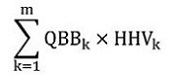 La somme des produits de QBBk par HHVk pour chaque type de combustible de biomasse « k »