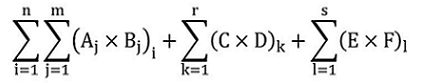 La somme des produits obtenus par la multiplication de Aj par Bj pour chaque des activités industrielles prévues aux alinéas 38a) à c) de l’annexe 1 « j », additionnée pour chaque groupe « i » dans l’installation, additionnée à la somme des produits obtenus par la multiplication de C par D, additionnée pour chaque groupe « k » dans l’installation, additionnée à la somme des produits obtenus par la multiplication de E par F, additionnée pour chaque groupe « l » dans l’installation