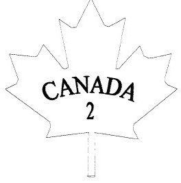 Outline of a maple leaf with the word CANADA and the number 2 inside.