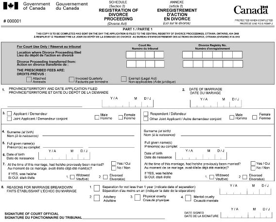 Registration of Divorce Proceeding form