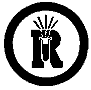 A symbol for a hazard associated with dangerously reactive material, described by a circular border encompassing a tube of reactive material overlapping the letter R inside.