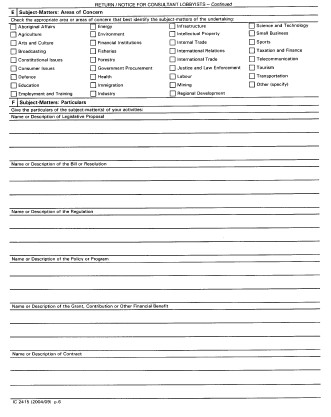 Continued Form 1 Return / Notice for Consultant Lobbyists - Consultant Lobbyists Registration form